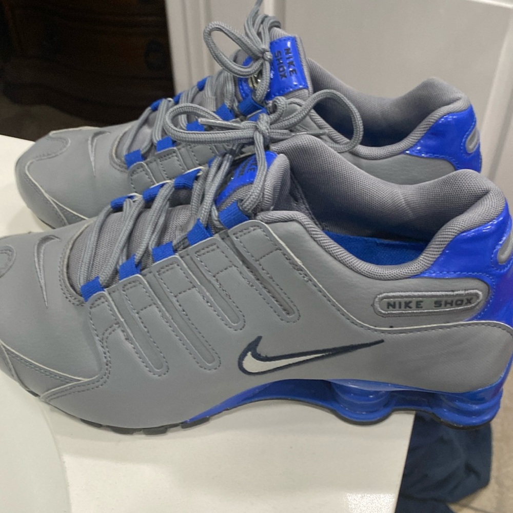 Nike Gray and Blue Shox Sneakers with Cushioned Heel